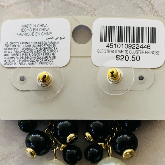 Chico's Cleo Black and White Cluster Beaded Earrings - Picture 3 of 4